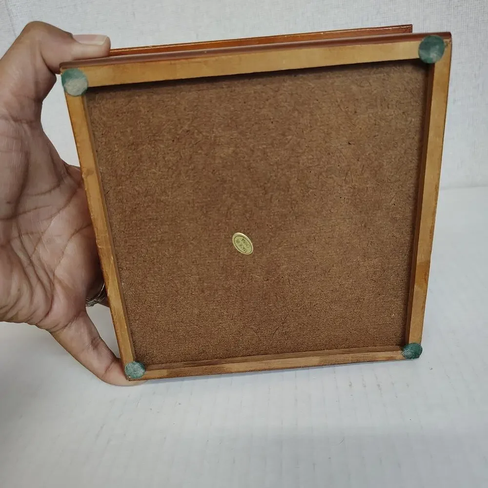 Wood Glass Top Jewelry Box Stained Glass Floral Ring Display Trinket Box